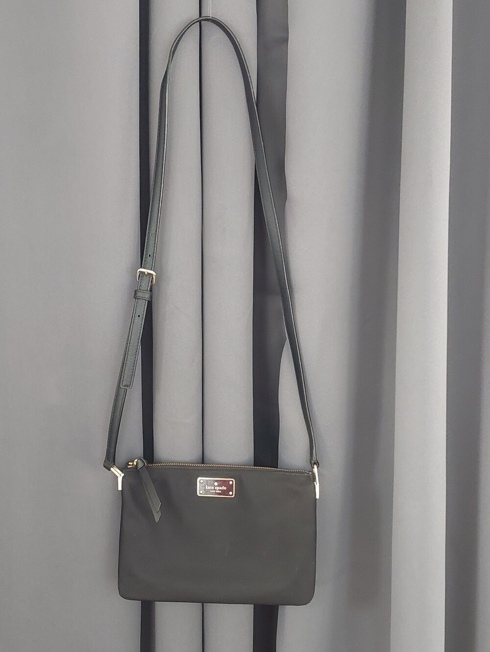 Kate Spade Black Wilson Road Madelyne Nylon Leather Crossbody Bag Purse OS